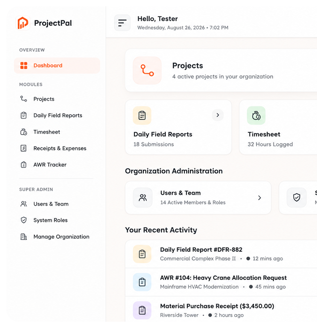 ProjectPal Operations Management Dashboard Preview